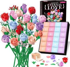 🌹Flower Bouquet Advent Calendar 2025-24 Days Flower Bouquet Christmas Countdown Advent Calendar Colorful Roses Bouquet Building Set